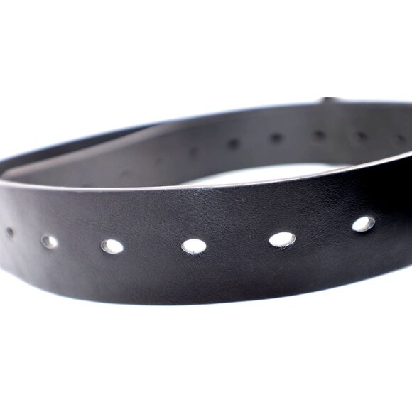 Faux Leather Unisex Belt Black Round Buckle Grunge Gothcore Minimalist - Picture 4 of 5